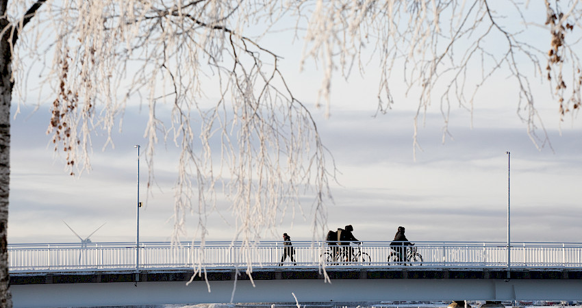 Oulu on pyöräilykaupunki, säästä riippumatta. Kuva: Sanna Krook/Oulun kaupunki.