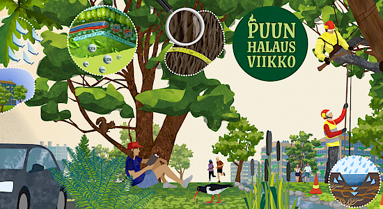 Puunhalausviikon 2023 teemana on terveellinen ja turvallinen ympäristö. Tekijät: llmari & Sini Hakala / Sopiva Design